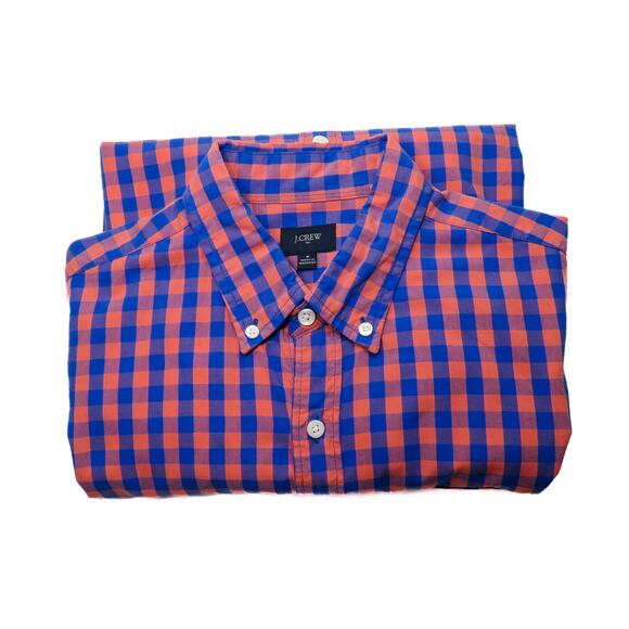 J. Crew Men's Blue And Orange Plaid Button Down Shirt Medium Preppy Classic - Picture 6 of 6
